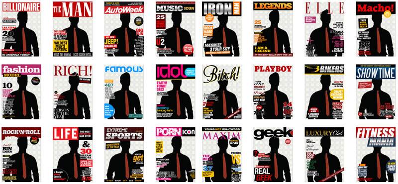 A collection of magazine covers with silhouettes of people.