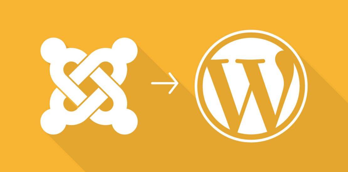 A wordpress logo and a joomla logo on a yellow background.