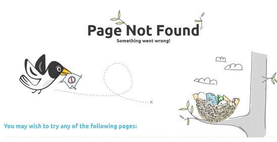 Create an effective 404 page featuring a bird in a nest with the words "Page Not Found.